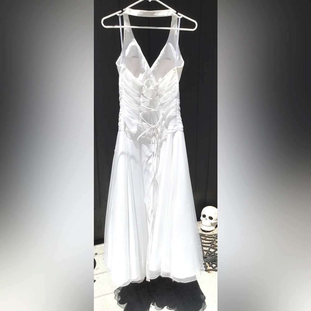Wedding/prom dress. White with silver glitter halter top dress.